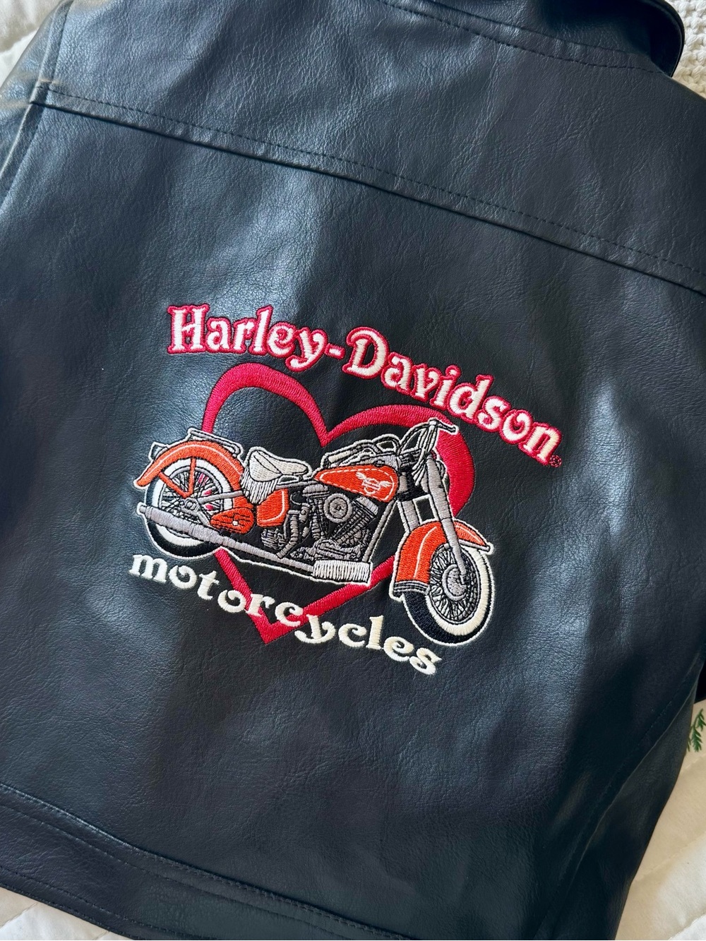 Harley Davidson Faux Leather Embroidered Motorcycle Jacket, Black – 3T Girl